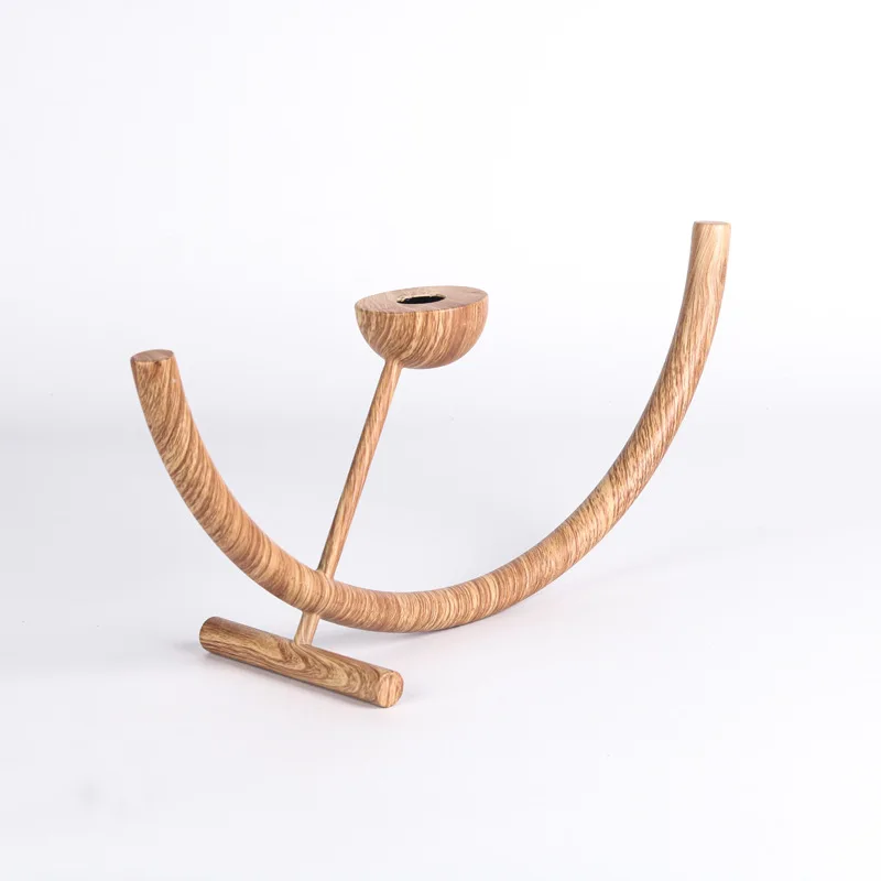 Creative Geometric Art Candle Holder, Imitation Wood Grain Metal Semi-circular Candle Holder, Shaped Ornament, Home Decoration