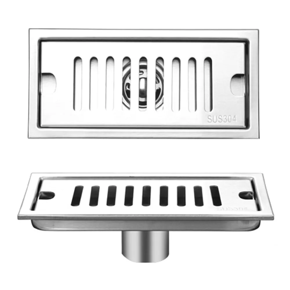 Practical SUS304 Stainless Steel Shower Drain Rectangle Shape Linear Floor Drain Filter Included Silver Shower Floor Drain Pool