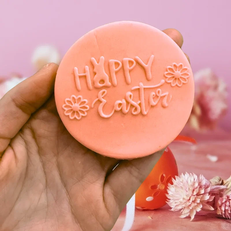 Baking Tool, Happy Easter Acrylic Cookie Emboss, Bunny Flower Cookie Outboss Reverse, Fondant  Mould, Cake Tools DIY