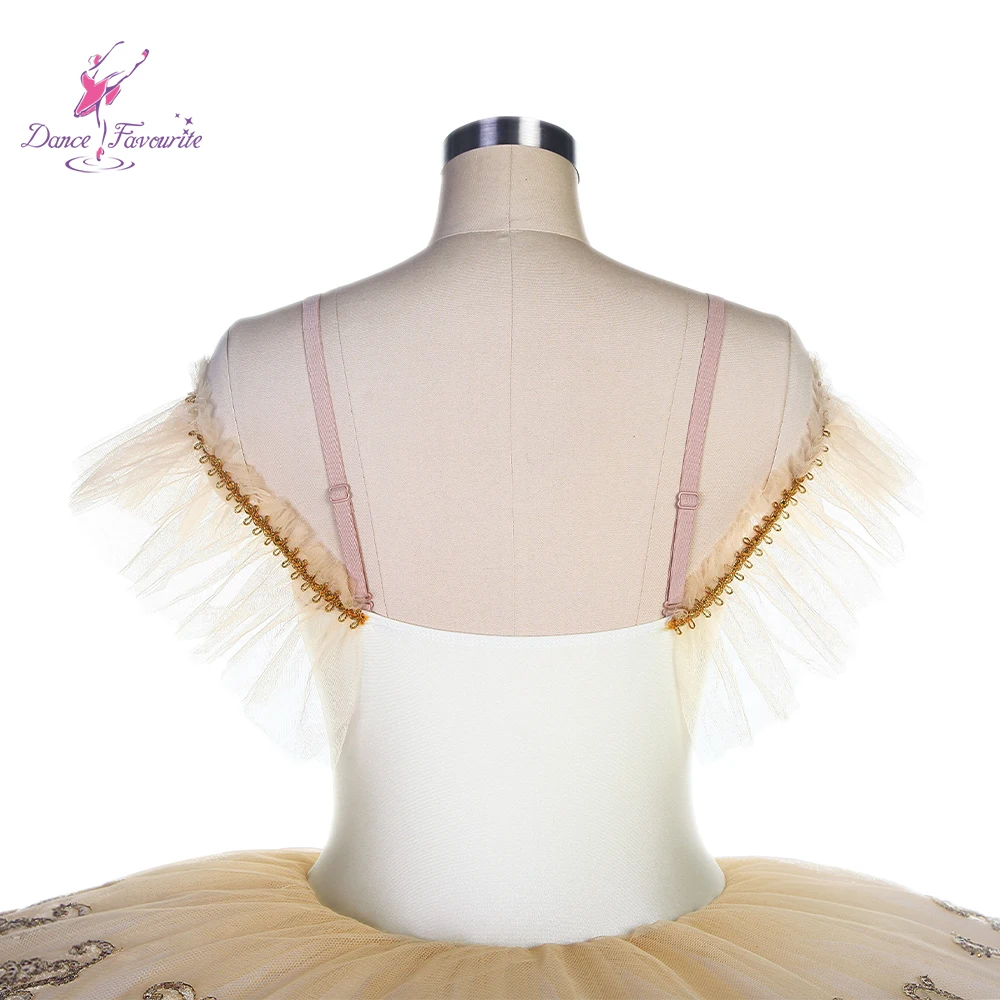 Tutus de ballet de danse préférés, corsage en spandex ivoire, tutu en tulle ivoire avec appliques dorées, olympiques décorés pré-professionnels, BLL417