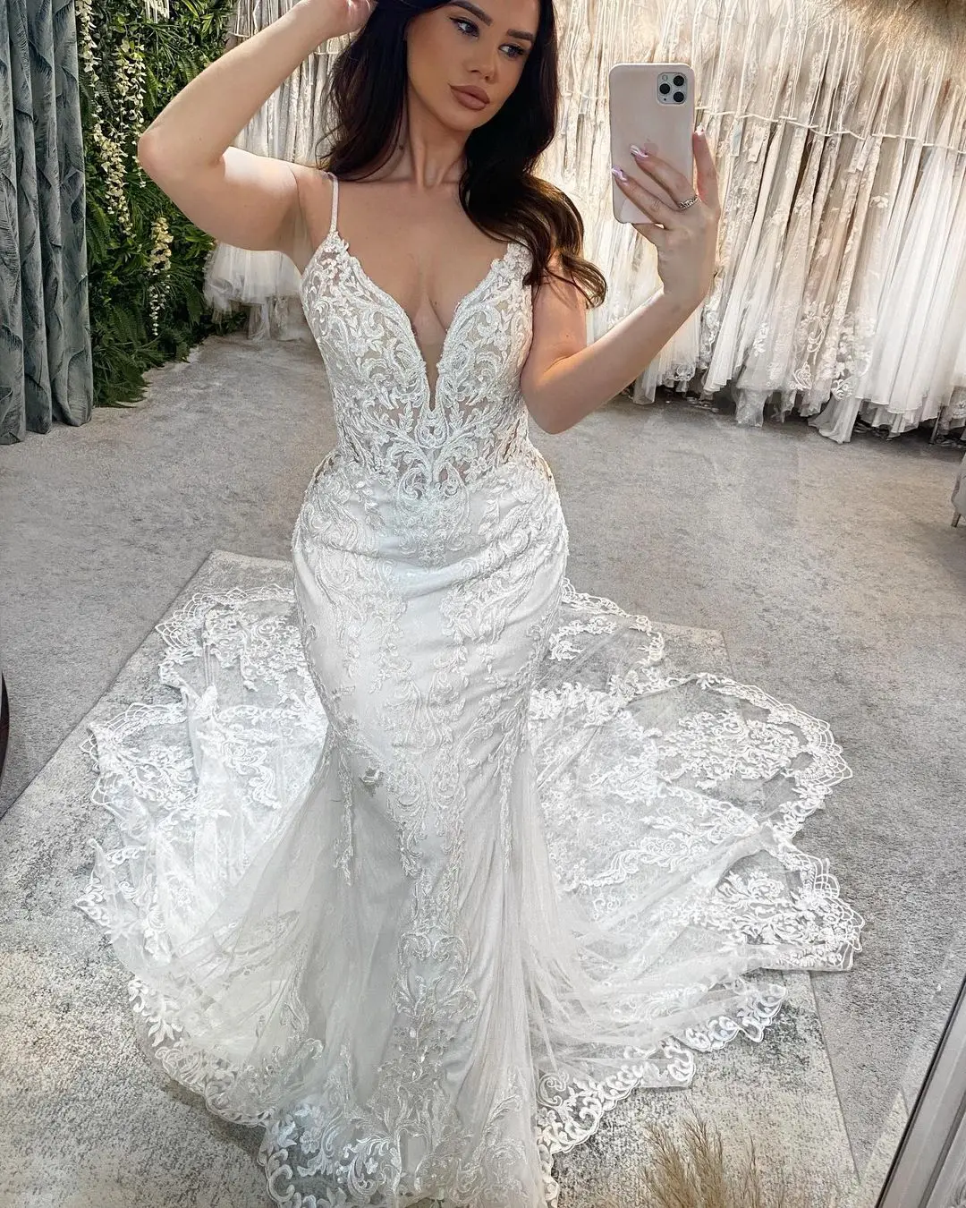 

Vintage Spaghetti Straps V-neck 3d Flower Lace Applique Mermaid Wedding Dresses Sweep Train 2023 Formal Bridal Grown Custom Made