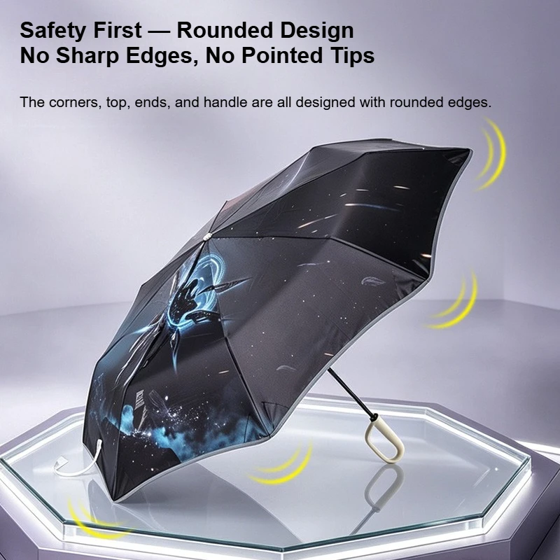 Kids Umbrella Safe Round Tip No Sharp Point Cartoon Print 10 Ribs Auto Open Folding Umbrella for Sun Rain School Girls Boys
