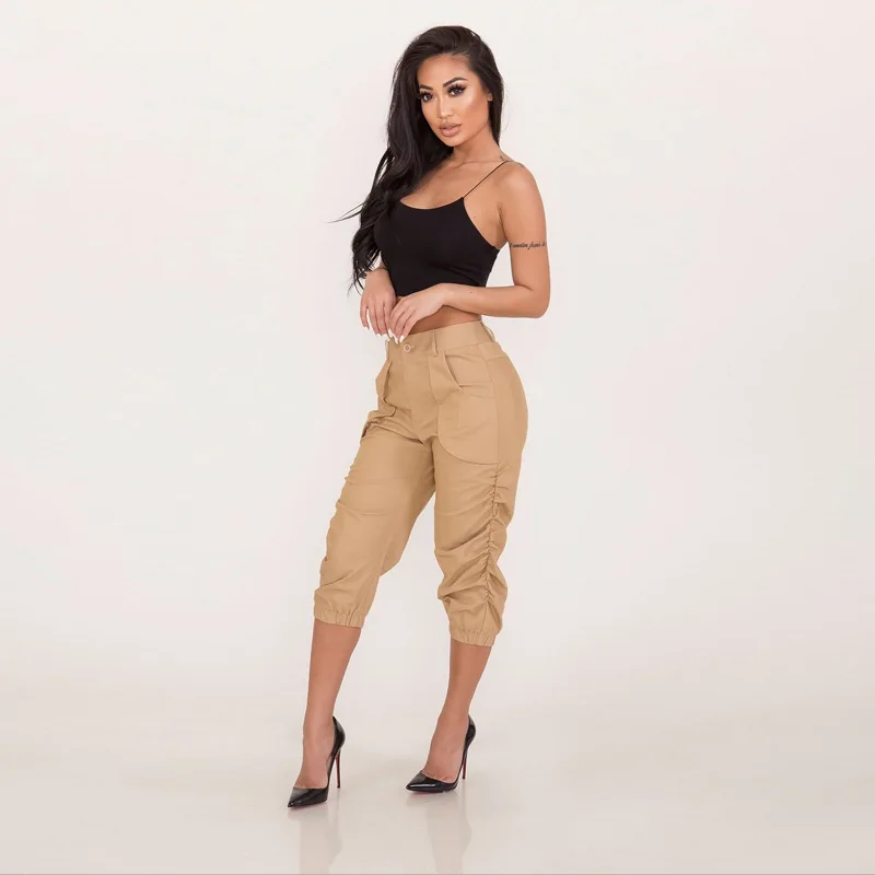 High Waisted Multi Pocket Seven Piece Workwear Women's Pants Thin Loose Showing Leg Length Casual And Cool Single Item