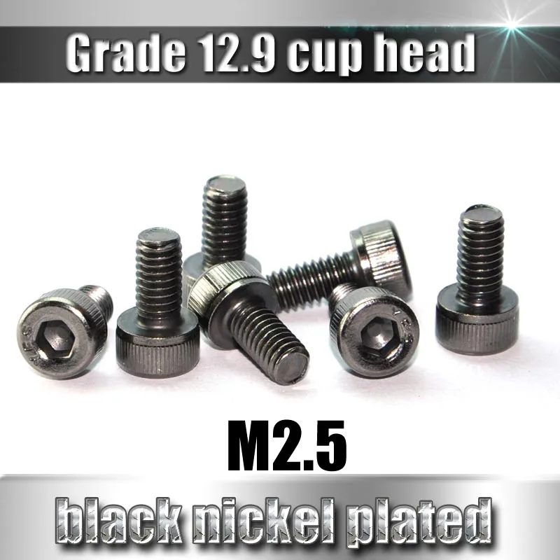 M2.5 YFS Hex Socket cup Head Screws Grade 12.9 Black Nickel Plated Antirust Screws 10Pcs