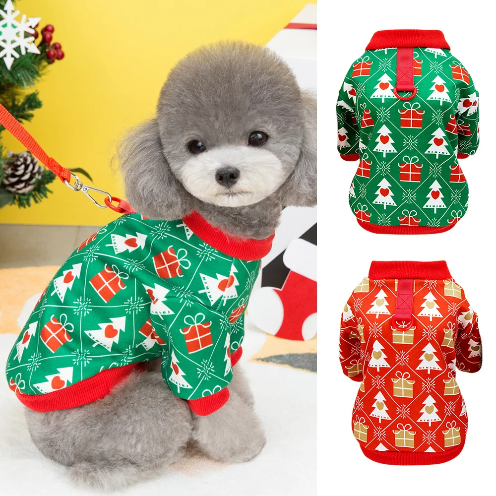 Puppy Dog Christmas Clothes Soft Cat Clothes T-shirt Cute Christmas Tree Pet Clothing For New Year Warm Clothes Costume Yorkies