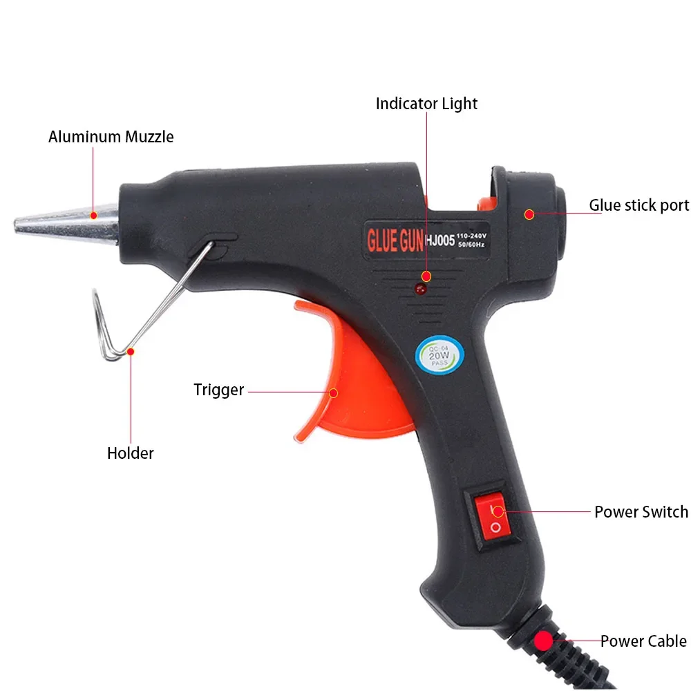 Oauee 20W Melt Glue Gun with Glue Stick 7mm*110mm Mini Gun Thermo Electric Heat Temperature Tool DIY Glue Gun Repair Set Hot