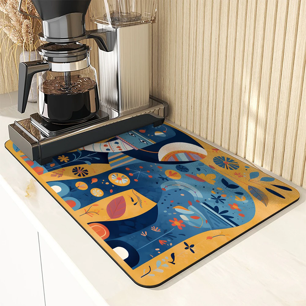 Kitchen Absorbent Drying Mat Animal Elephant Abstract Kitchen Table Decoration & Accessories Color Pattern Tables Mats