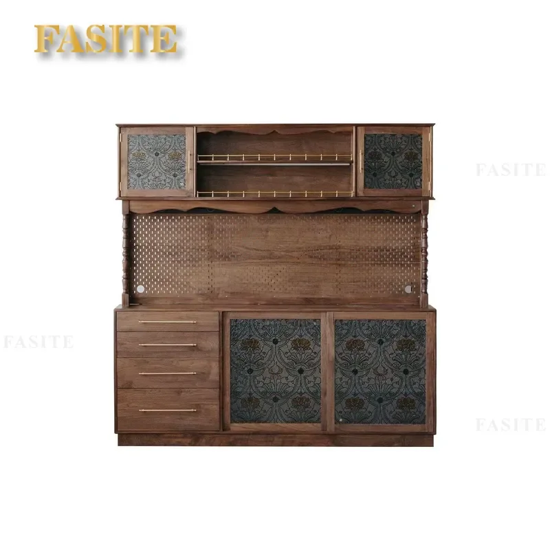 Modern Black Walnut Dining Sideboard Cabinet Simple Wall Mounted Storage Unit for Living Room Entryway Home Organization
