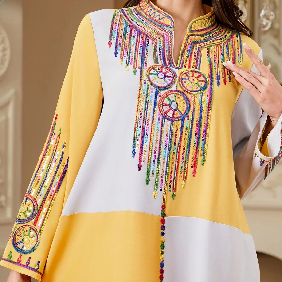 

Uni Muslim Embroidered Dr Splice as Dubai L Cleanfit H Version for Women 00% Linen Fabric Ciwalk Suitable