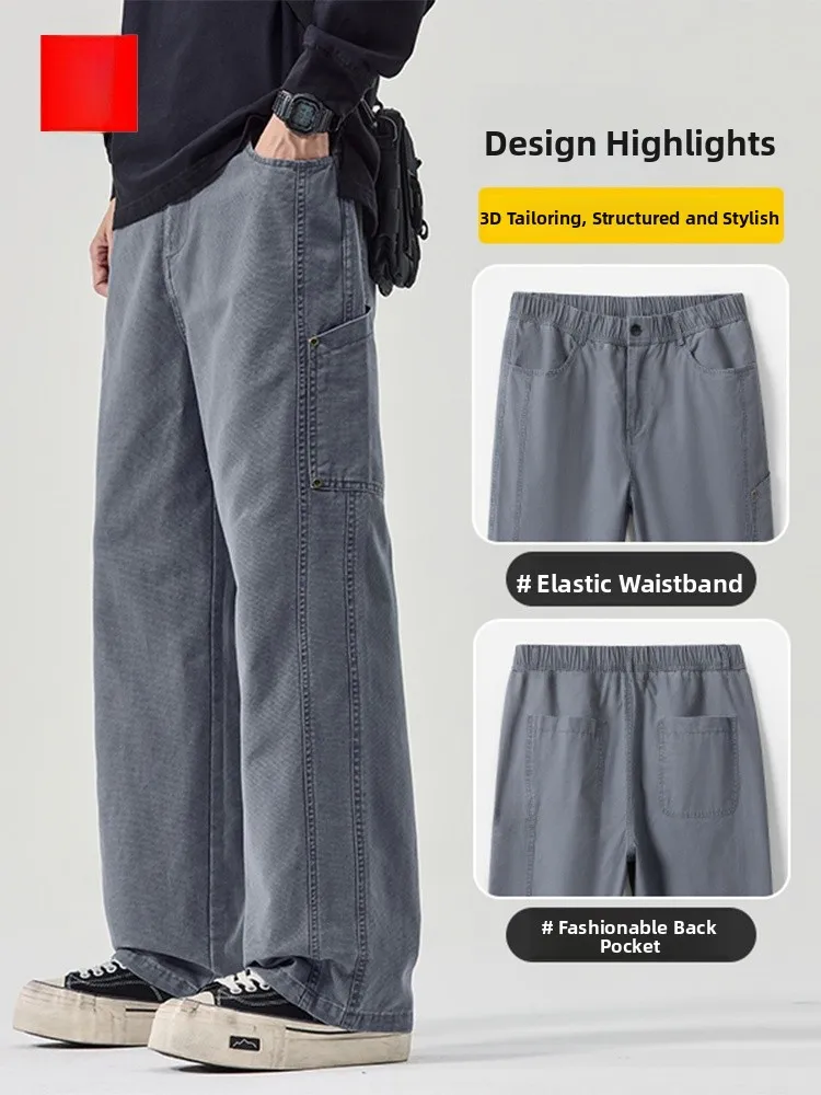 

Мужские повседневные брюки American Sle прямого кроя, свободные длинные брюки из чистого хлопка, модная универсальная рабочая одежда для осени и поездок на работу