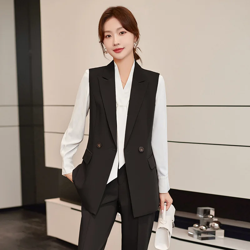 Black Suit Vest for Women Business Suit Spring and Autumn2024New Women's Outer Vest Waistcoat Vest Two-Piece Set