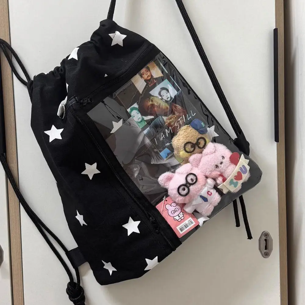 

Fashion Drawstring Star-chasing Bag Multifunctional Star Print Backpack Large Capacity Soft Oulder Bag Simple Foldable Rope Bag