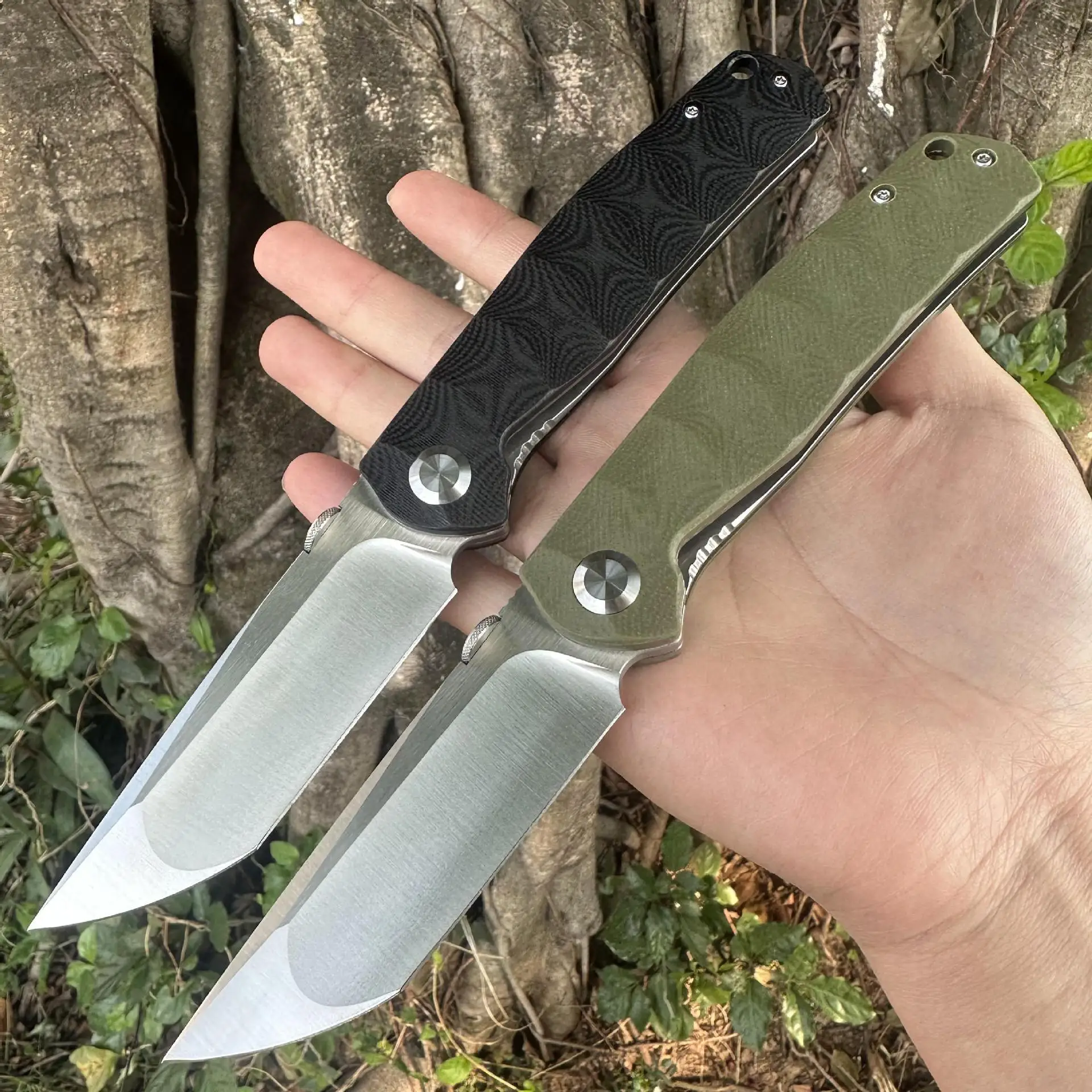 

Outdoor bearing folding knife DC53 brushed blade G10 handle, hand sliding opening and closing camping EDC