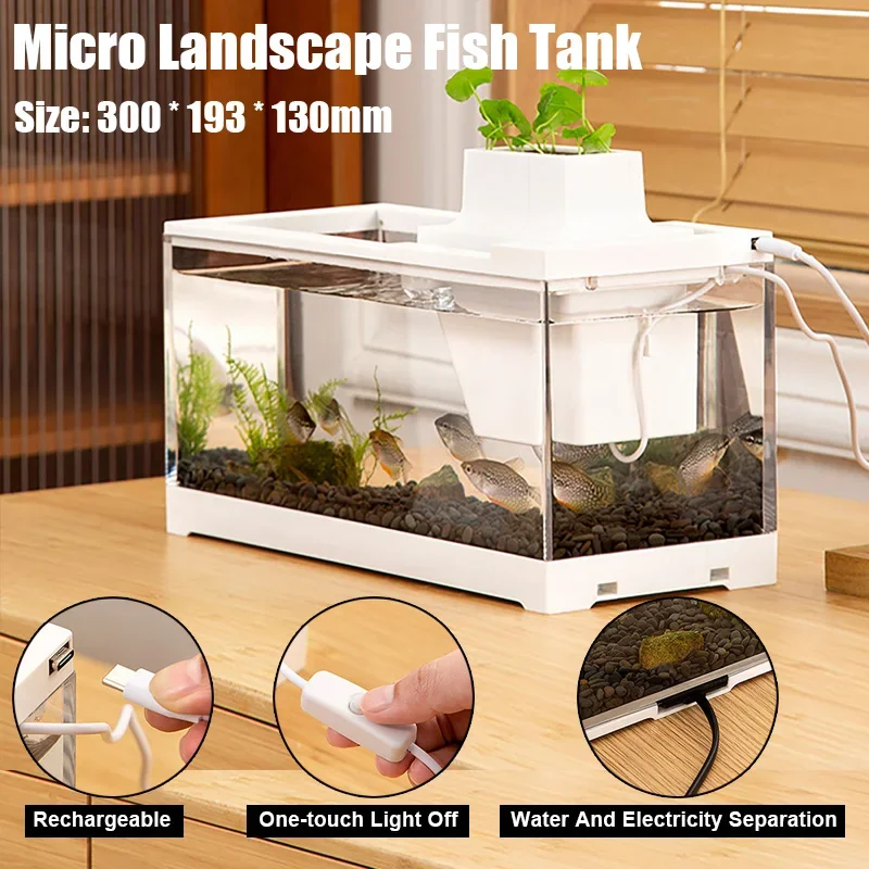 

New Mini Fish Tank Aquarium With Water Pump and Iron Gall Sand Desktop Transparent Microlandscape Aquarium Fish Tank For Home