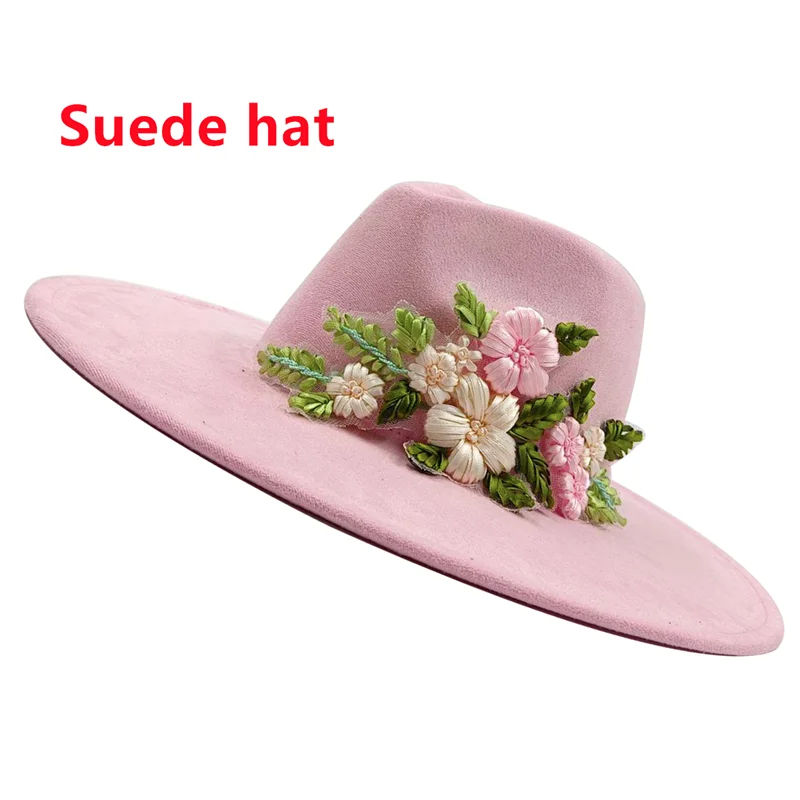 Zamszowa żółta czapka Fedora z szerokim rondem 9.5cm męska i damska jesień/zima jazzowy kapelusz klasyczne zamszowe fedory Sombrero