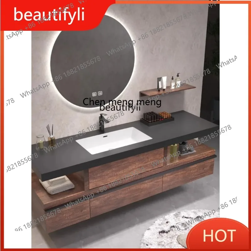A85 Nordic Stone Plate Ceramic Whole Washbin Combination Bathroom Table Washbasin Smart Mirror Wall Cupboard
