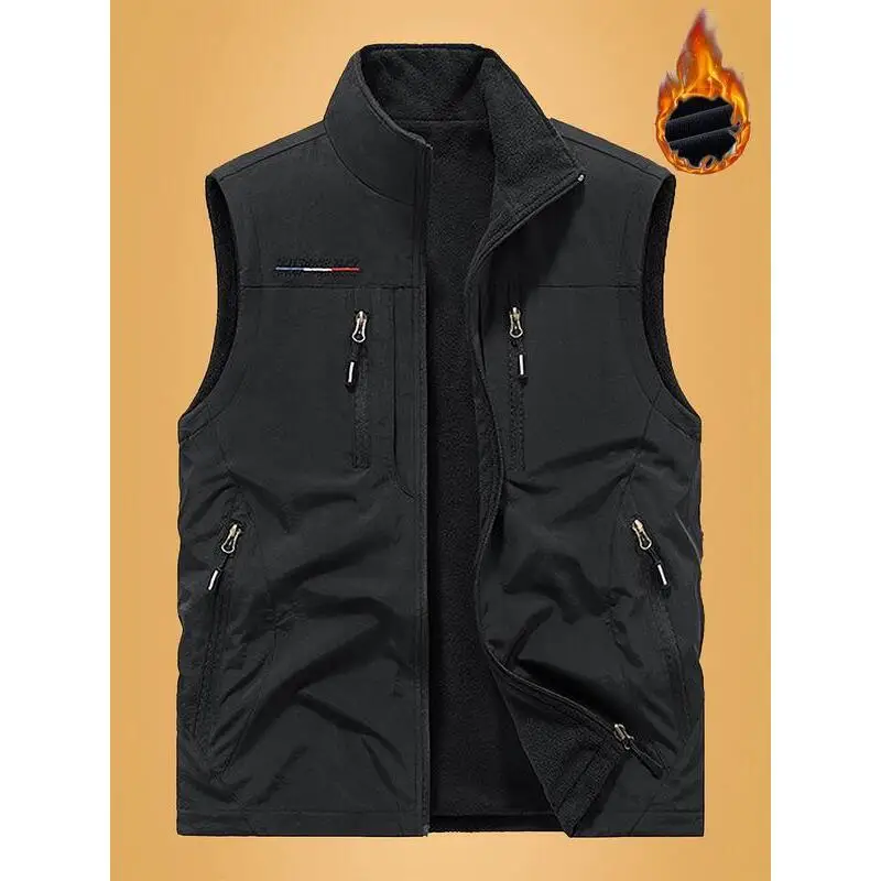 Men's Casual Fleece Vest Thickened Warm Autumn Winter High Collar Business Scene Regular Fit Special Wide Version
