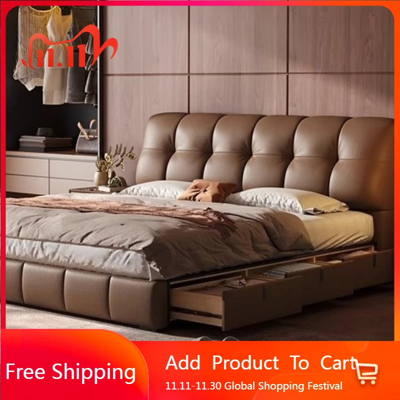 

Platform Sleeping Massage Bed Leather Space Saving Storage Human Dog Massage Bed Floor Double Letto Matrimoniale Home Furniture