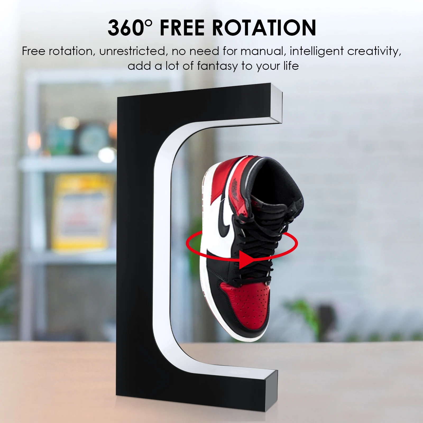 

Shoe Display Floating Sneaker Stand (Black) 360 Degree Rotating Display Capabilities,Built-in LED Lamp to Showcase,Strong Magnet