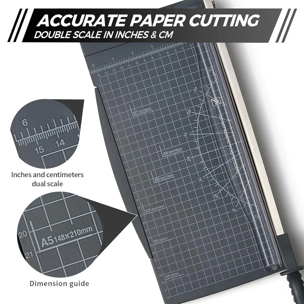 12-Inch Guillotine Paper Cutter with Fold-Out Ruler and Safety Guard, Cuts 10 Sheets of 80gsm Paper for Office, School & Crafts