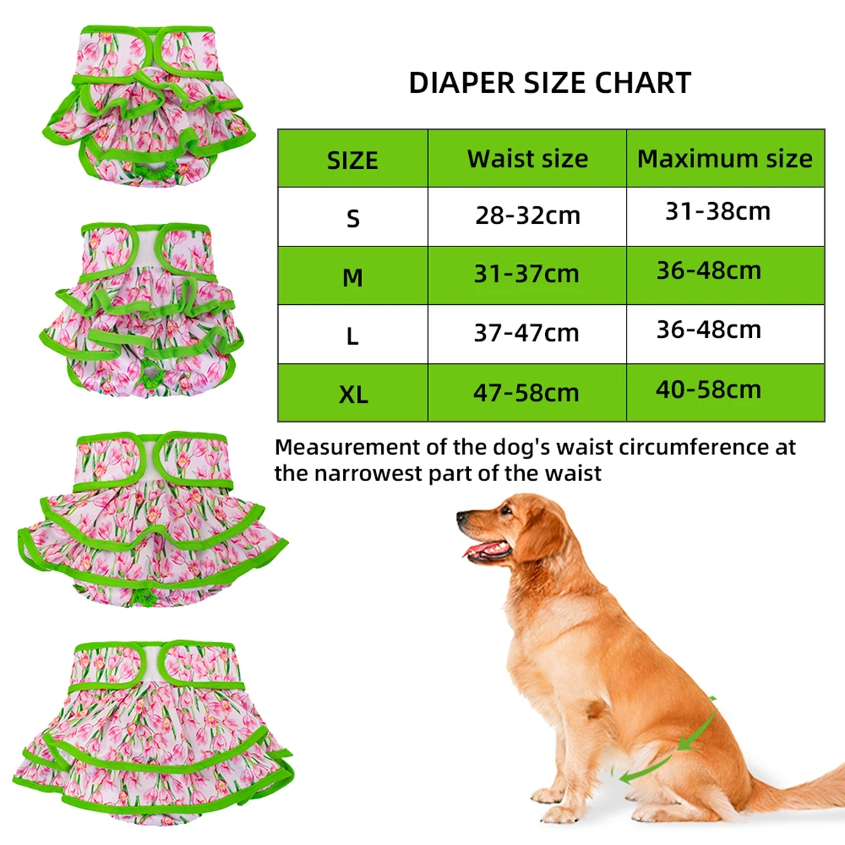 1PC Female Dog Diaper Dress Highly Absorbent Dog Diapers for Girl Dogs, Washable Dog Diapers for Dogs in Heat, Incontinence