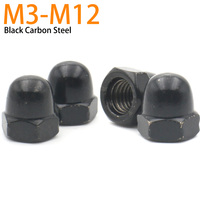 3-40pcs M3 M4 M5 M6 M8 M10 M12 Black Zinc Plated Carbon Steel Metric Acorn Nuts Domed Cap Nuts Crown Hex Nuts