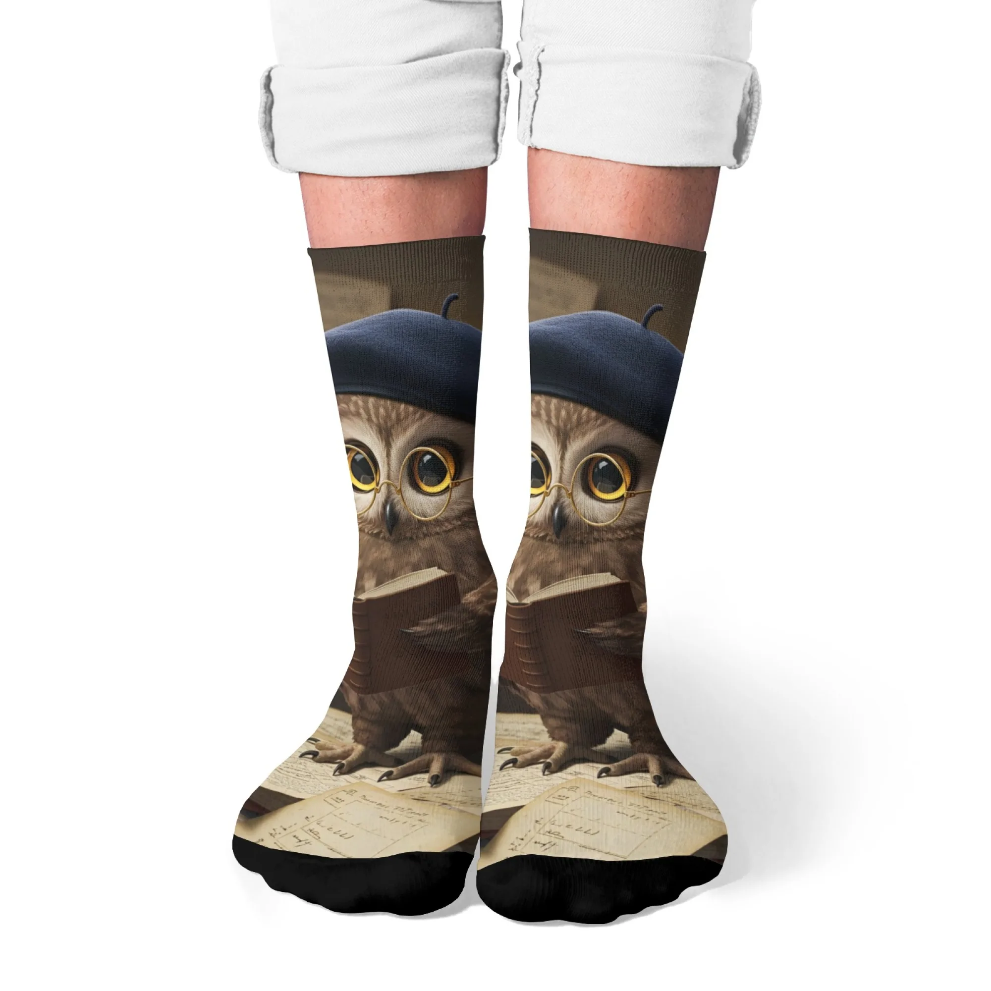 Neuheit Magic Owl Print Herrensocken, Harajuku Retro College Style, Freizeitsocken, bequem, atmungsaktiv, rutschfeste Socken, Geschenk