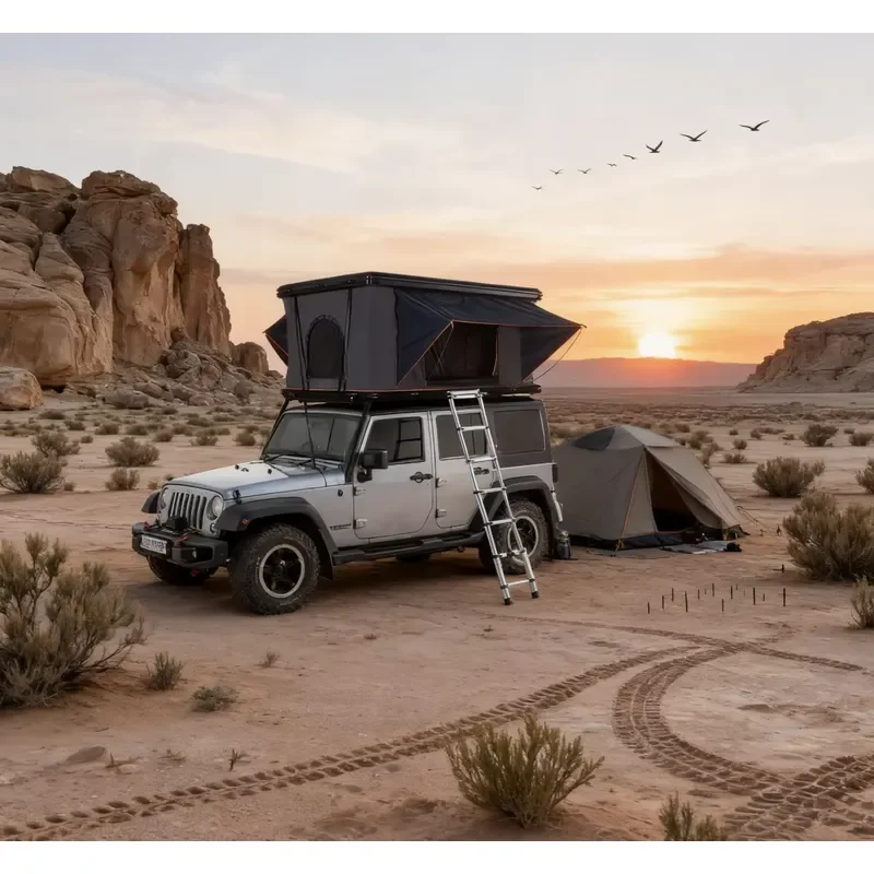 New Outdoor Double Layer Four-season 3 Person Car Roof Tent with Quick Automatic Opening and Cotton Fabric for Camping