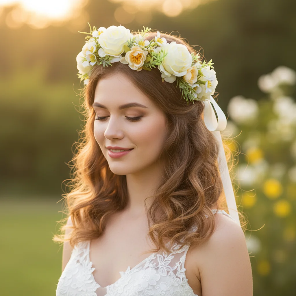 

Artificial Rose Crowns Wreath Pink and White Gradient Sweet Wreath Bridesmaid Wedding Headwear Date Photo Fairy Hair Accessories