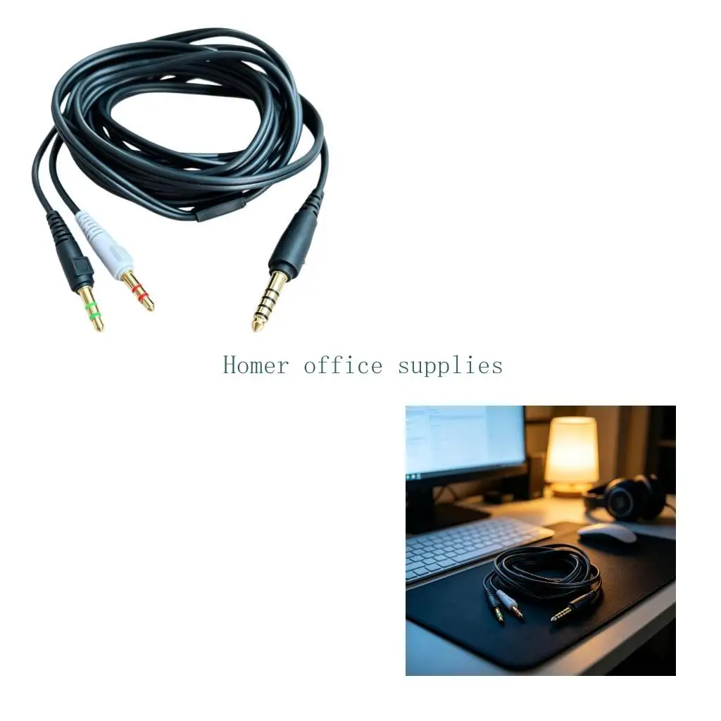 K43B Headphone Replacement Wire for ATH-GDL3, Gold-Finish 4.4mm and Two 3.5mm Contact Ends, Separate Sound and Voice Lines