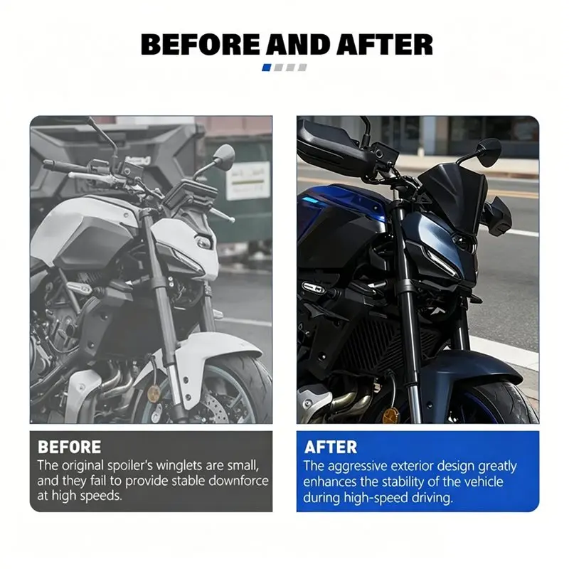 AS57-Motorcycle Accessories For MT-07 MT07 2025 2026 Front Spoiler Aerodynamic Wing Deflector Frontal Fairing