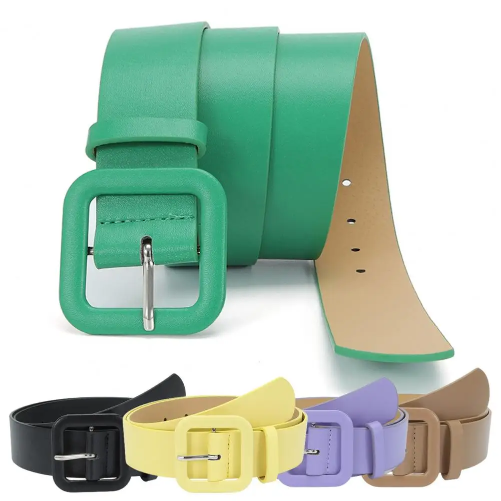 105cm Women Belt Solid Color Anti-break Adjustable Smooth Waist Decoration Wide Band Faux Leather Waist Belt Clothes Accessory