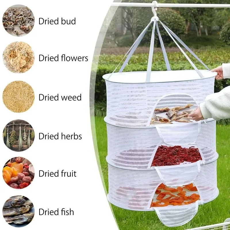 Food Drying Nets Fish Fruit Flowers Zipper Anti-mosquito Windproof Multifunctional Foldable Household Clothes Hanging Basket