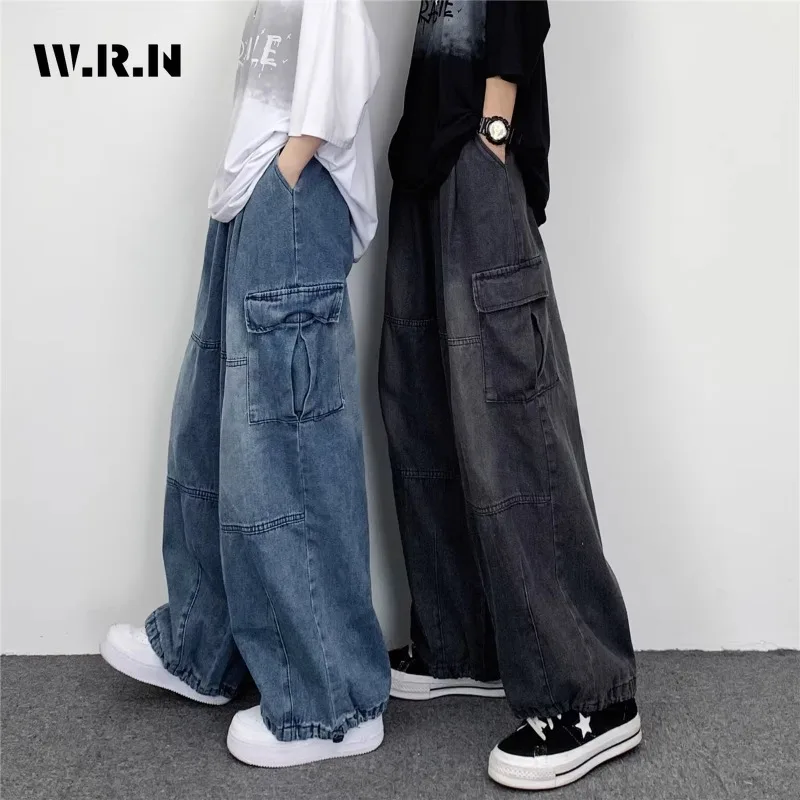 

Women's Retro Wide Leg Baggy Denim Trouser Pockets Solid Washed High Waist Loose Jeans 2024 Summer American Casual 2000s Pants