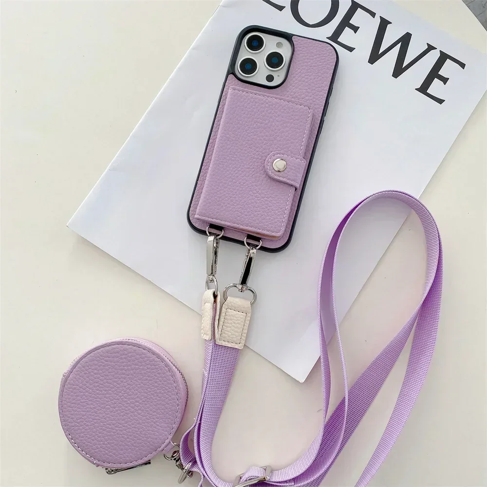 

Crossbody Wallet Card Slot Coin Purse for IPhone 16 15 Plus 14 13 12 11 7 8 Pro Max Leather Lanyard Protective Phone Case Cover
