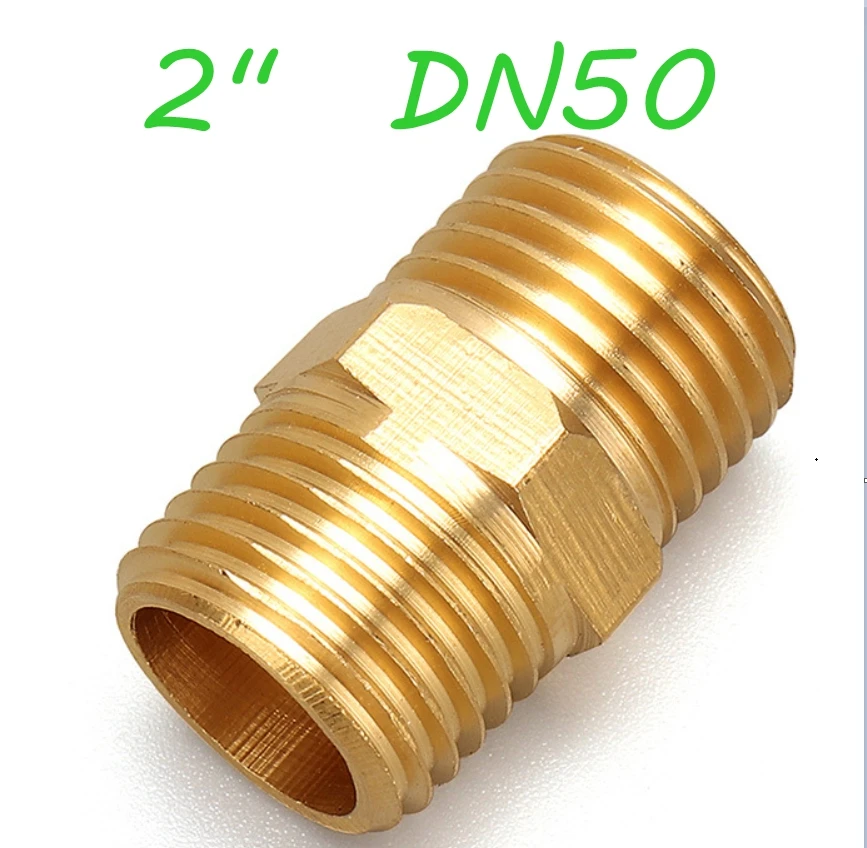 

2" DN50 Brass Nipple Pipe Fitting, 2" × 2" NPT Male Hex Nipple, NPT Male Pipe Adapter 1 piece