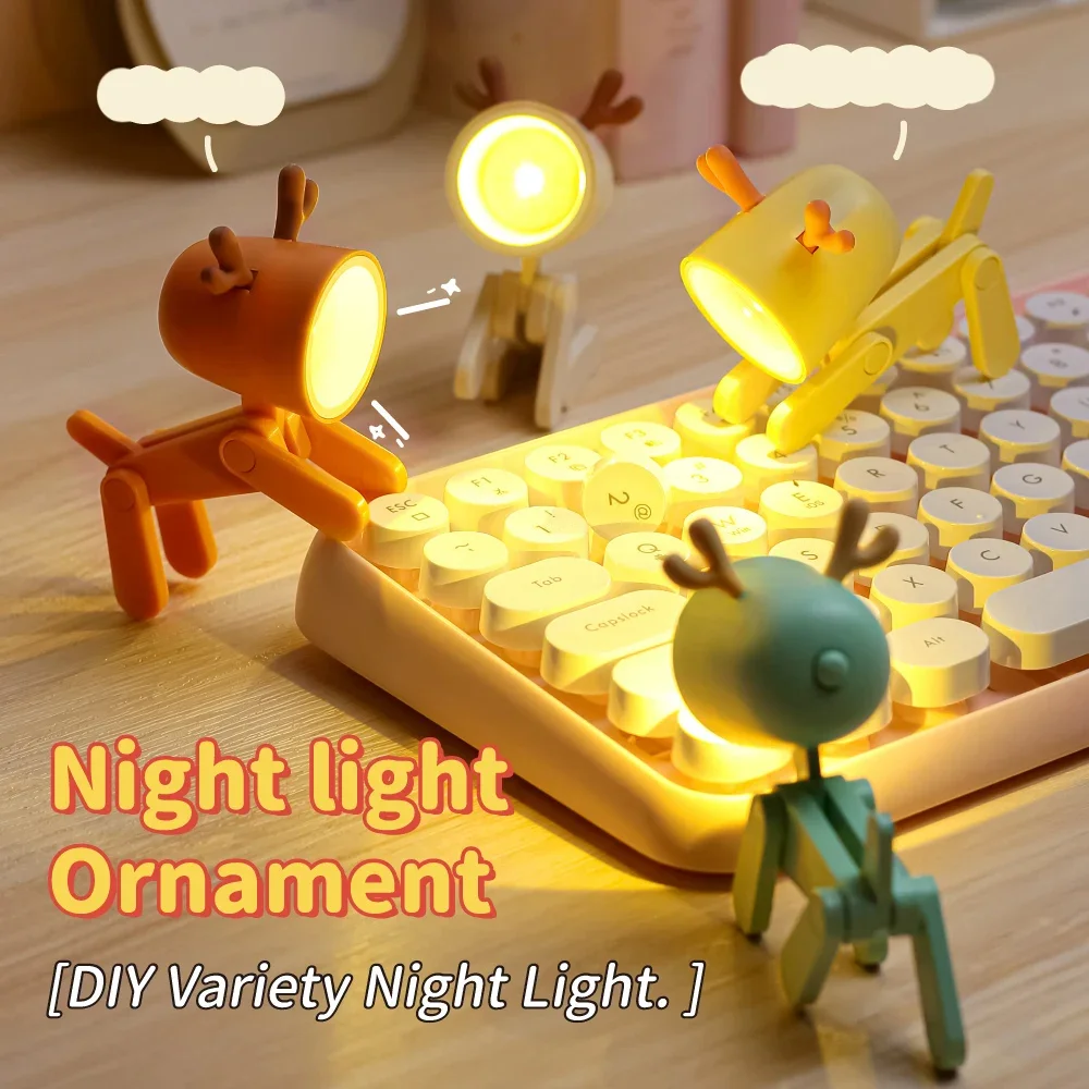 Mini Led Cute Night Light Cartoon Folding Table Lamp Desktop Ornament Book Light Kids Room Bedside Bedroom Decors Holiday Gifts