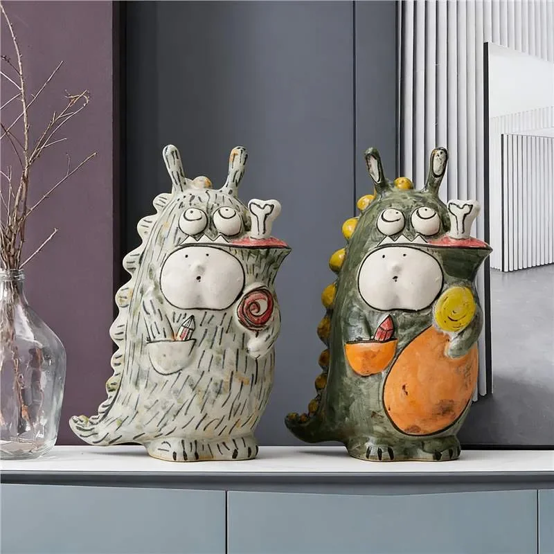 Healing Handmade Ceramic Ornament Children's Room Boys Room Little Monster Dinosaur Ornament Living Room TV Cabinet Display