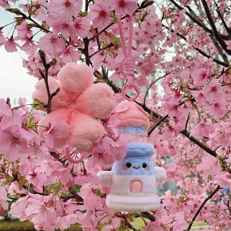* New! Cute Cartoon Plush Cherry Blossom Deer Keychain Creative Flower Filling Doll Pendant Backpack Decoration Accessories Gift