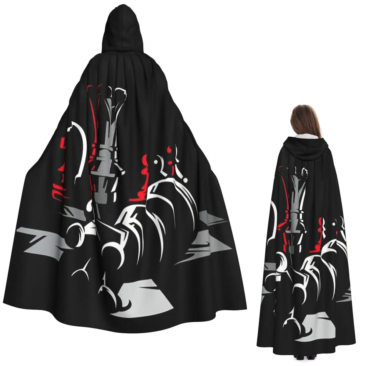 ملصق فني لعبة الشطرنج الشطرنج جودة عالية طويلة مقنعين عباءة الساحرة القرون الوسطى زي تأثيري كيب HalloweenParty الكبار للجنسين