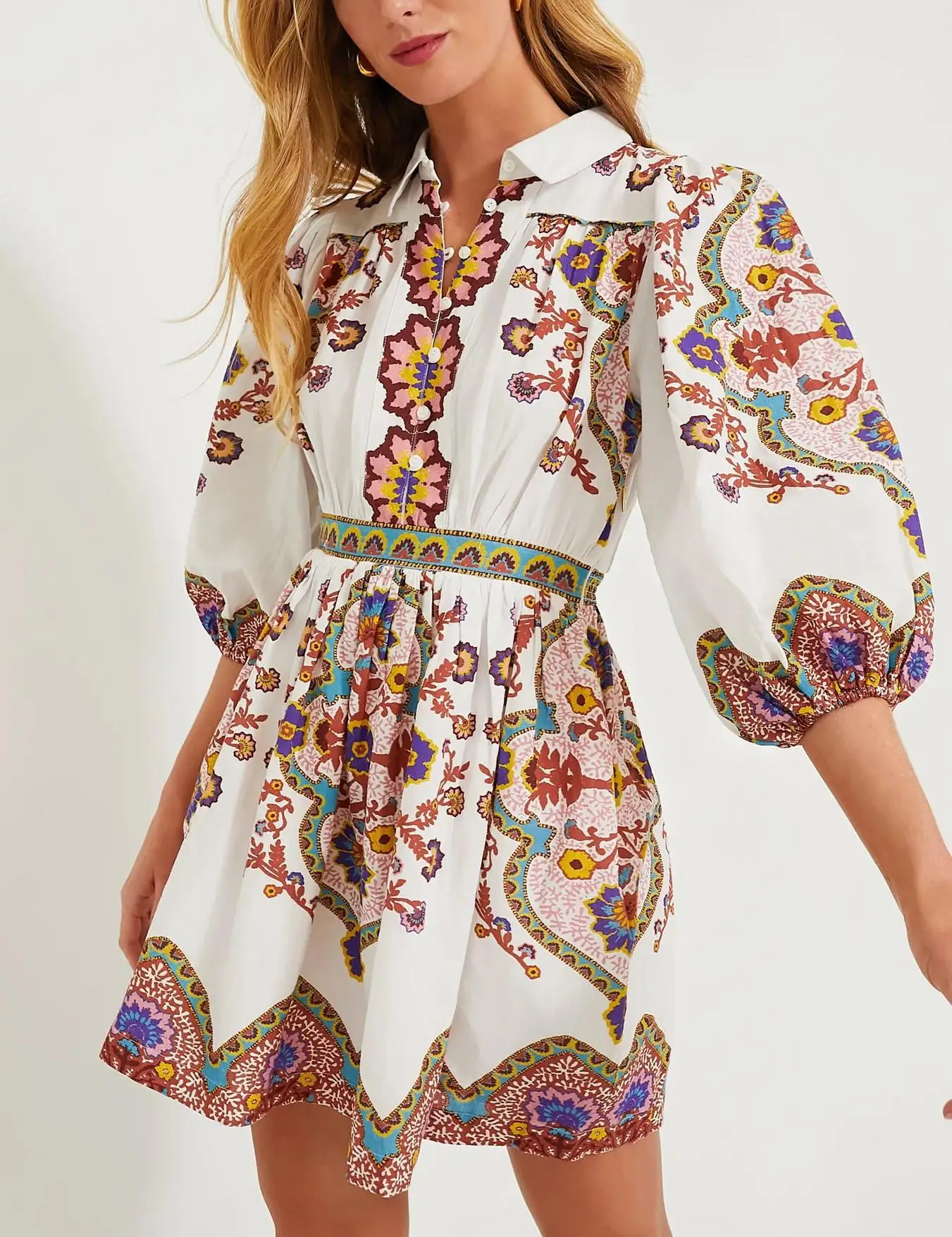 

2025 Vacation Holiday Waist Short Dresses Party Robe Womens Casual Bohemia Plus Size Elegant Flower Print Boho Mini Dress
