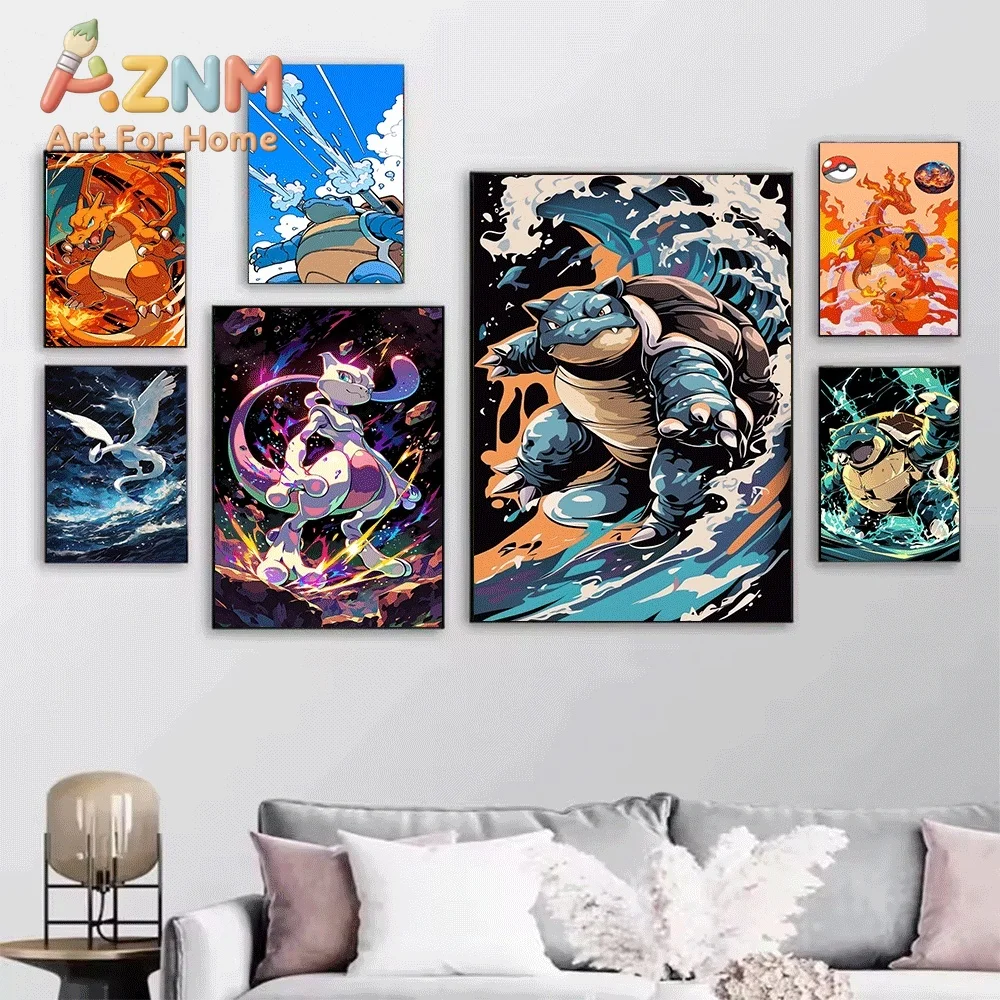Flash Pikachu With Pokeball Pokemon Canvas Wall Art No Frame Anime Print Poster Painting for Kids Bedroom Living Room Home Wal