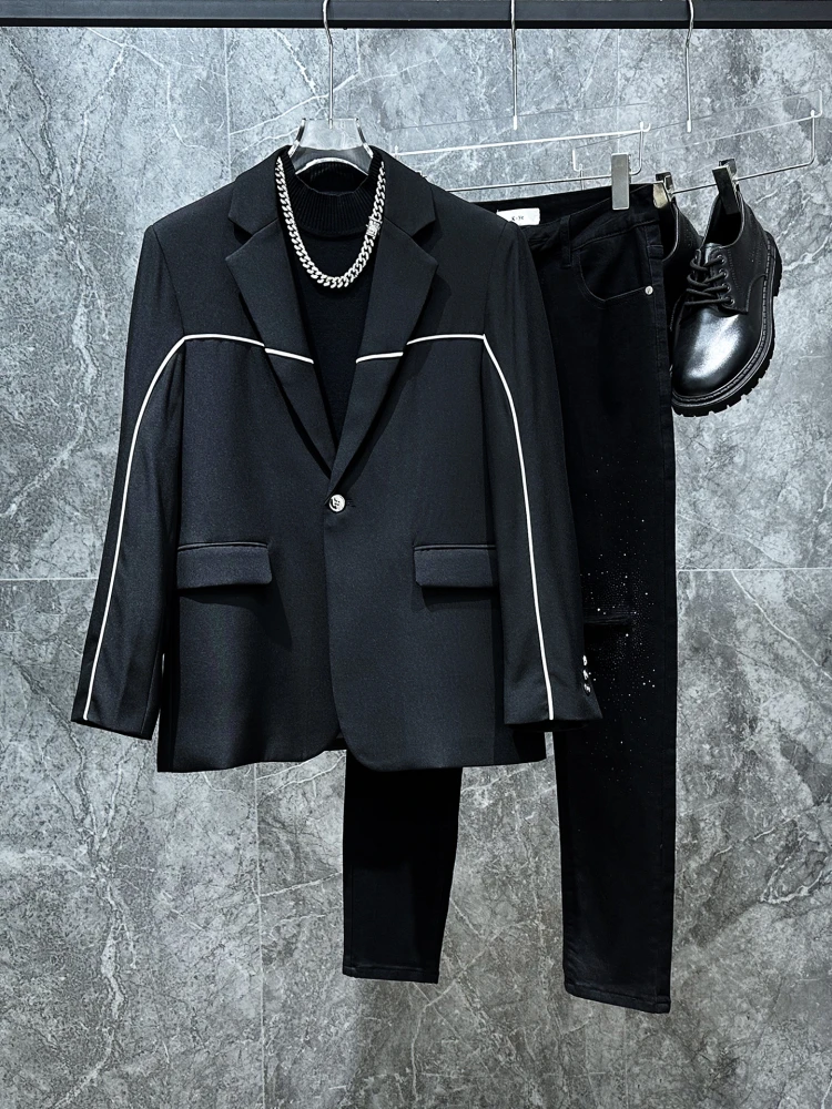 

Casual Contrast Color Men's Suit Jaet Simple High-End Korean Sle Spring Autumn Season Long Sve Regular Fit Single Button