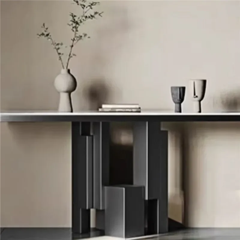 Italian Light Luxury Rock Slab Entryway Table Simple Wall Mounted Console Table for Living Room Hallway Home Decor Assembly
