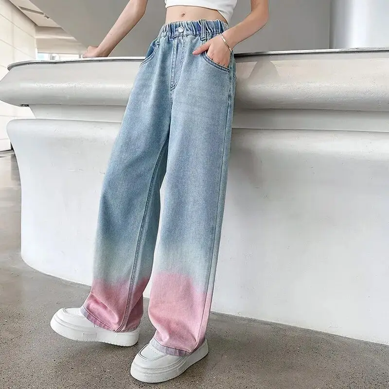 

Girl's Summer Thin Pants New Fashion Gradient Jeans Girl's Casual Slimming Straight Leg Wide Leg Pants