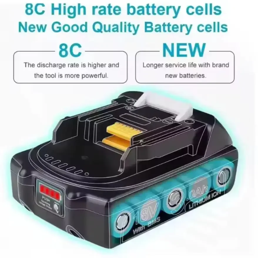 2026 Neues Upgrade 18V Lithium-Ionen Ersatzakku 3,0Ah/6,0Ah/9,0Ah Kompatibel mit Makita LXT400 BL1815 BL1830 BL1850 BL1860B Kabellose Elektrowerkzeuge