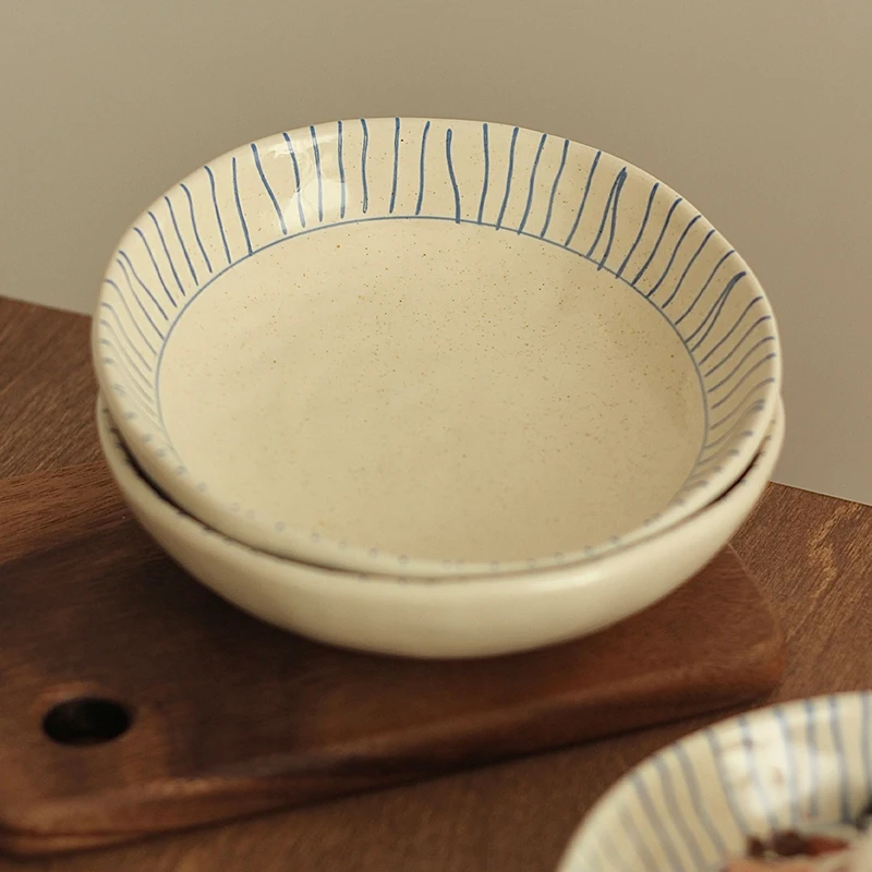 

Ретро-синяя полосатая миска для йогурта 2026: Новые суповые миски с цветным глазурным покрытием, в скандинавском стиле, пэчворк, большой размер, круглая посуда