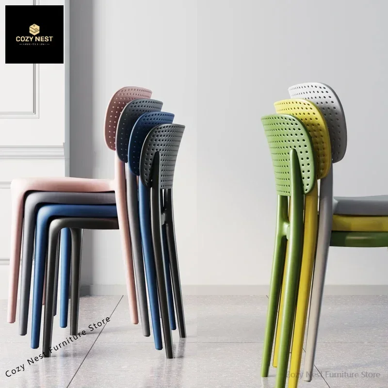 Plastic chair Household dining chair Thickened stool Stackable back chair Small apartment Modern simple casual dining table and
