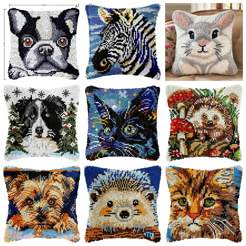 고양이 개 동물 래치 후크 키트, 인쇄 패턴 카펫 자수 태피스트리 공예, 성인용 러그 제작 키트 후크, 취미 DIY