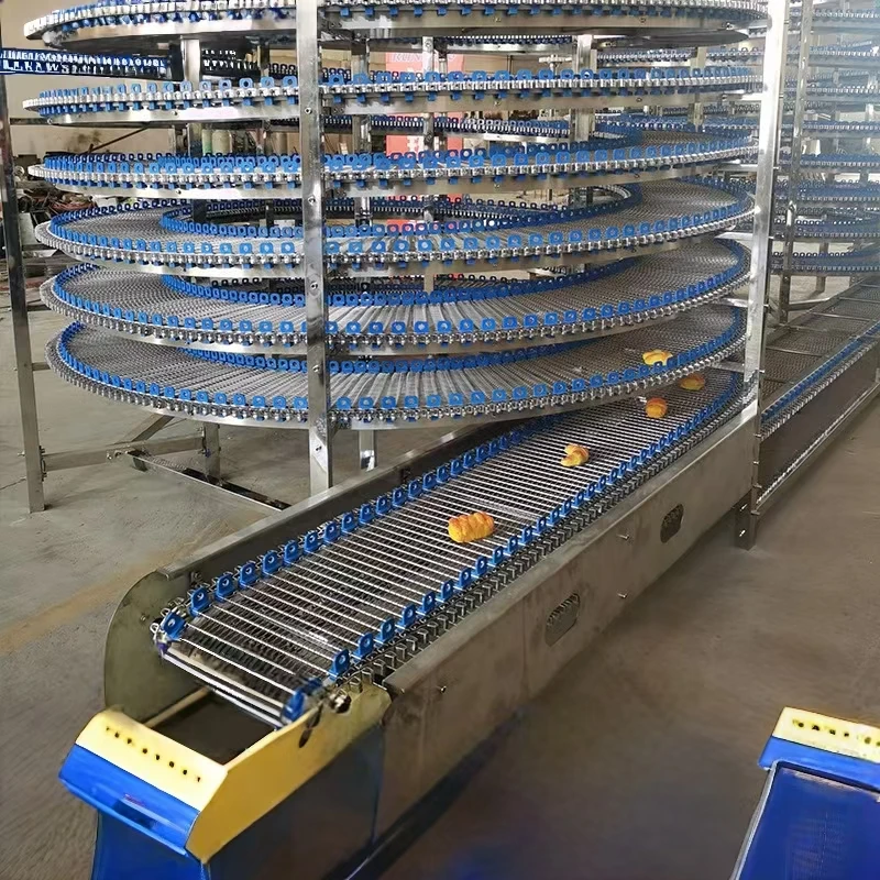 كفاءة متعددة الطبقات دوامة برج التبريد الخبز والكعكة الناقل خط شبكة حزام سلسلة مرنة الناقل